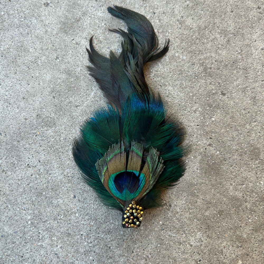 Vintage Peacock Feather & Rhinestone Women’s Hair Clip 5” NWOT Western